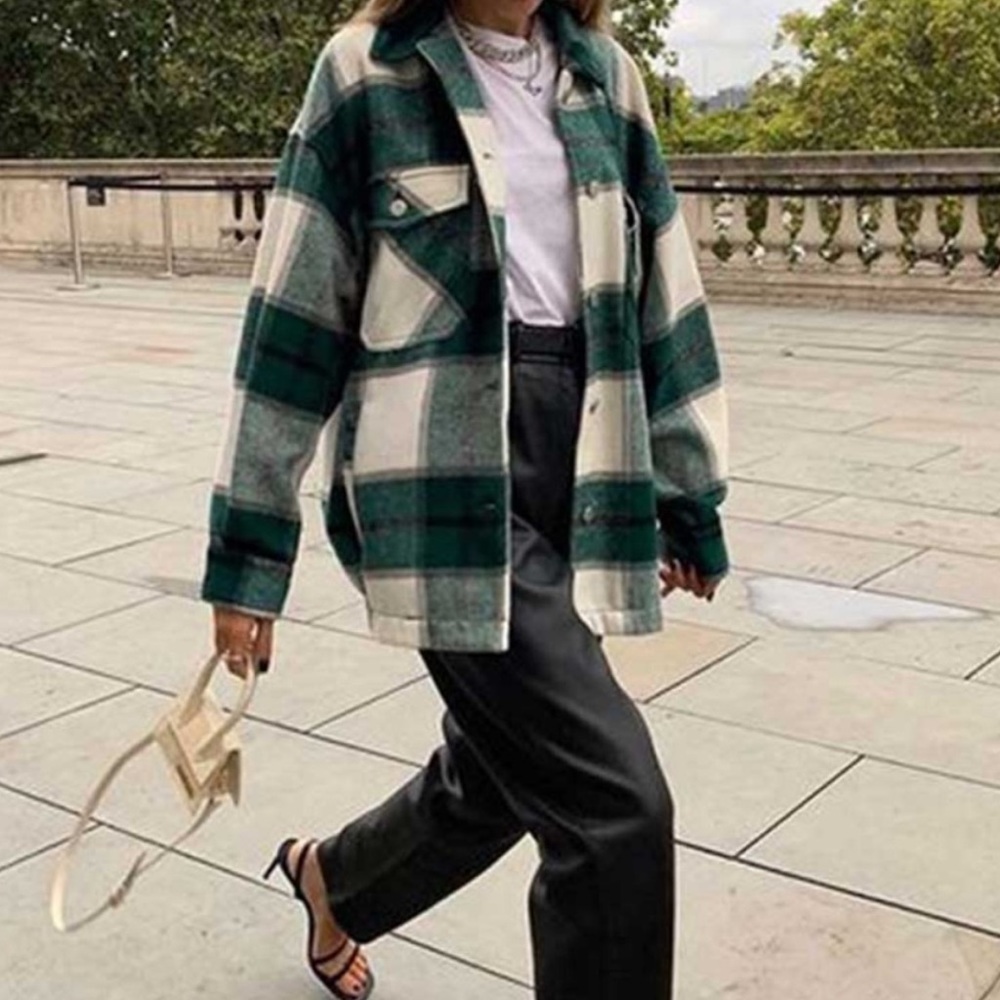 Plaid Stripe Oversized Flannel Shirt Shacket green - Picture 13 of 16